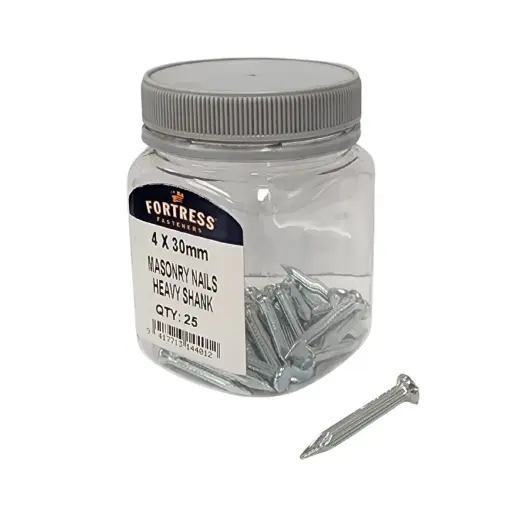 [101296] FORTRESS Masonry Heavy Shank Nails 4 x 30mm (jar of 25)