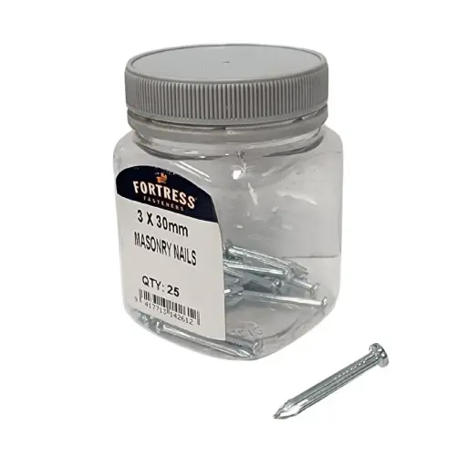 [101284] FORTRESS Masonry Nails 3 x 30mm (jar of 25)