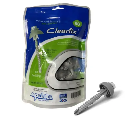 [SSCF14X5050] CLEARFIX Self Cutting Polycarbonate Roofing Screw & Dome 14g x 50 (pack of 50)