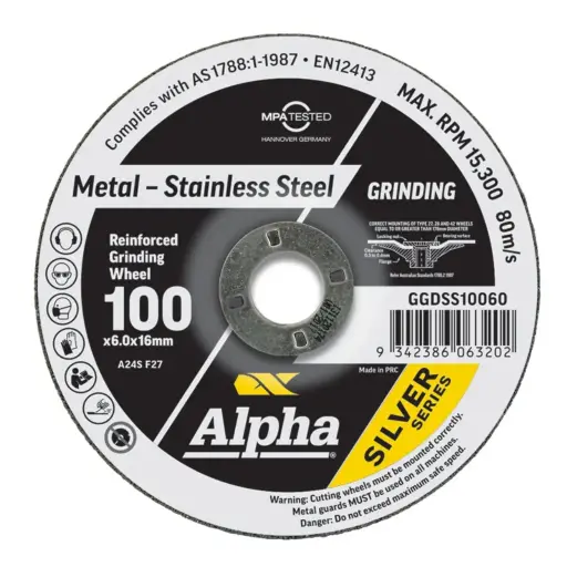 [GGDSS10060] ALPHA Silver Series Reinforced Grinding Wheel 100mm x 6mm x 16mm bore (Maxabrase)