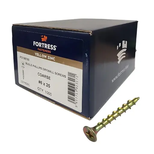 [109816] FORTRESS Plasterboard Bugle Screw 6g x 25mm Yellow Zinc (box of 1000)