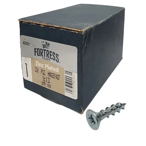 [WAI418] FORTRESS HingeFast 8g x 20 Countersunk Flat Head Zinc Plated (box of 1000)