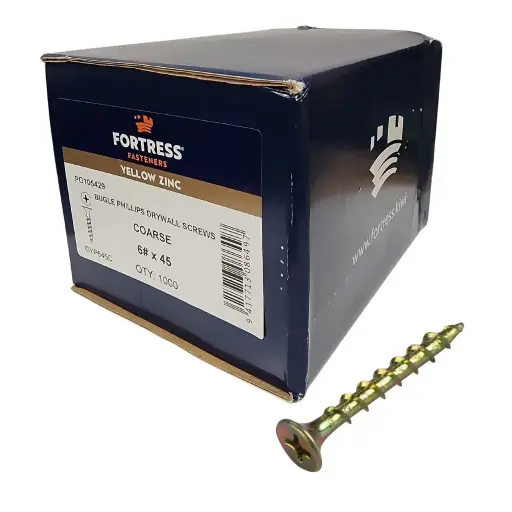 [P0107935] FORTRESS Plasterboard Bugle Screw 6g x 45mm Yellow Zinc (box of 1000)