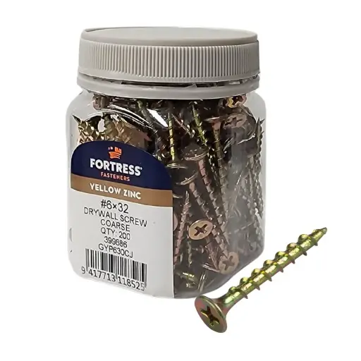 [P0070306] FORTRESS Plasterboard Screw 6g x 32mm Yellow Zinc (jar of 200)