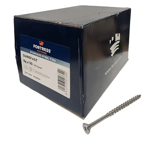 [HEN266] FORTRESS Countersunk Square Surefast Screw 8g x 50 Stainless Steel (box of 1000)