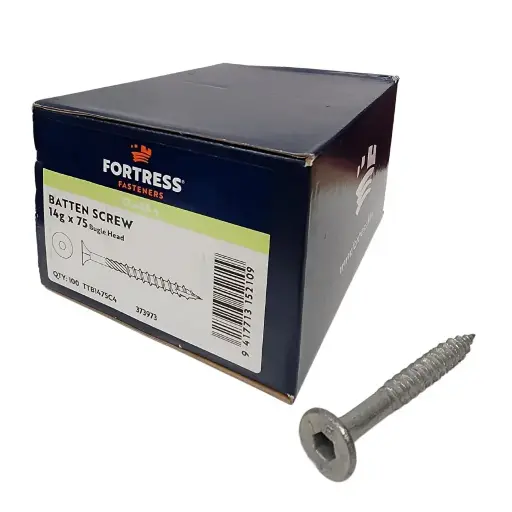 [P0014573] FORTRESS Batten Screw Bugle Head 14g x 75 Galvanised (box of 100)