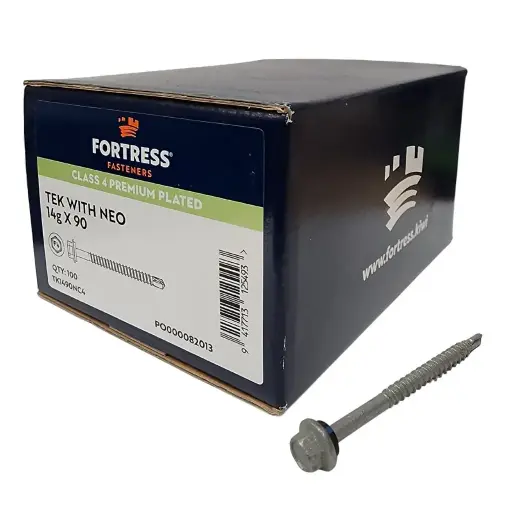 [102316] FORTRESS Self Drilling Tek Screw with Neo 14g x 90 Class 4 Galvanised (box of 100)