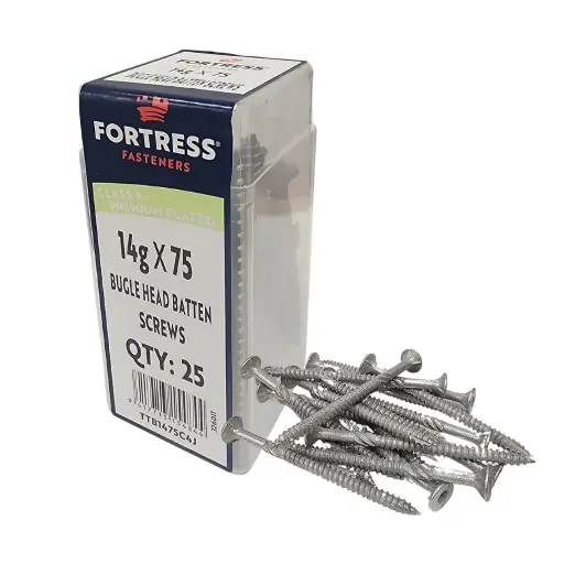 [P0070315] FORTRESS Batten Screw Bugle Head 14g x 75 Galvanised (jar of 25)