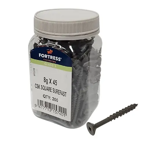 [P0024501] FORTRESS Surefast 8g x 45 Countersunk Square Class 3 Galvanised (jar of 200)