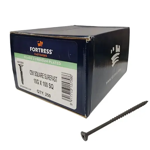 [P0103901] FORTRESS Surefast 10g x 100 Countersunk Square Class 3 Premium Plated (box of 250)
