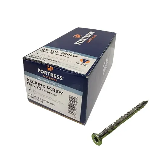 [P0103984] FORTRESS Decking Screw 12g x 75 Countersunk Raised Head Stainless Steel (box of 100)