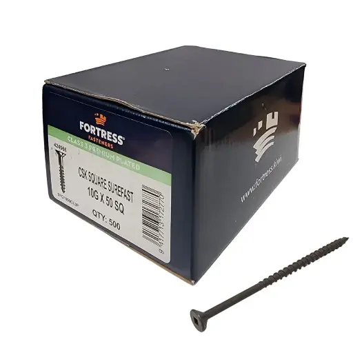 [P0104023] FORTRESS Surefast 10g x 50 Countersunk Square Class 3 Premium Plated (box of 500)