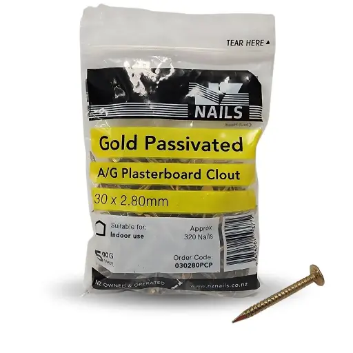 [030280PCP] NZ NAILS Gold Passivated Angular Grooved Plasterboard Clout 30 x 2.80mm - 500g