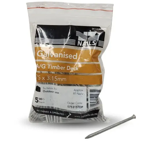 [075315TDP] NZ NAILS Flat Head Galvanised Angular Grooved Timber Deck 75 x 3.15mm - 500g