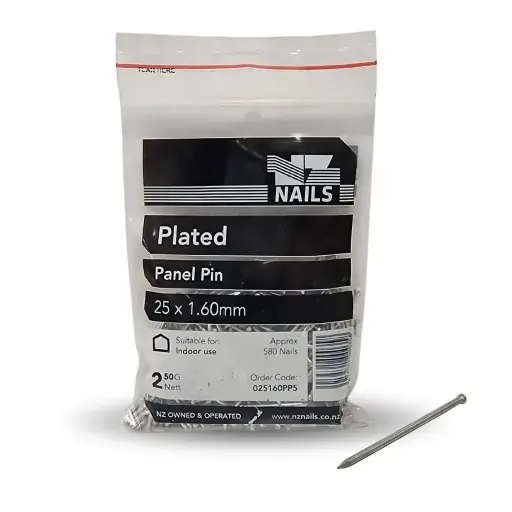 [106900] NZ NAILS Galvanised Panel Pin Plated 25 x 1.6mm - 250g