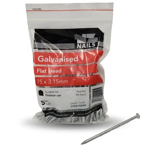 [075315GFP] NZ NAILS Flat Head Galvanised 75 x 3.15mm - 500g