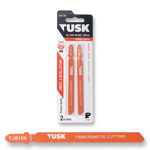[TJB106] TUSK Jig Saw Blade for Timber + Metal 100mm x 14TPI T-shank (2 piece pack)