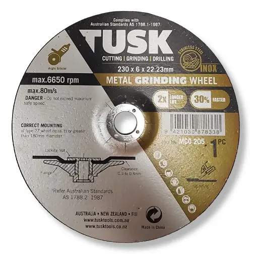 [MCO205] TUSK Metal Grinding Wheel 230mm x 6mm x 22.23mm bore