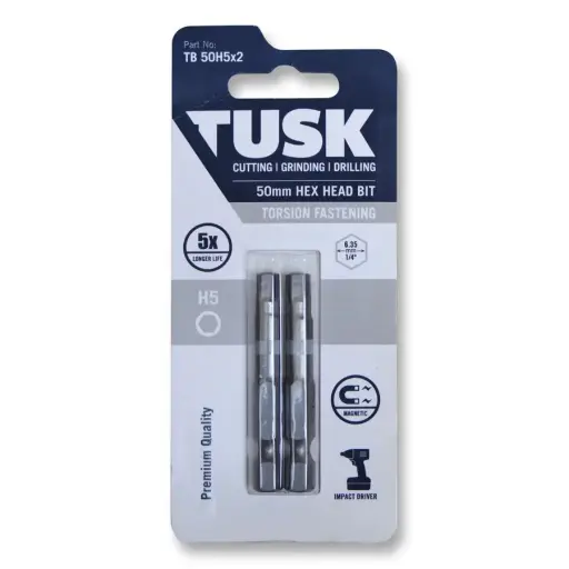 [TB50H5x2] TUSK Torsion Bits Hex Head 5 - 50mm (2 pack)