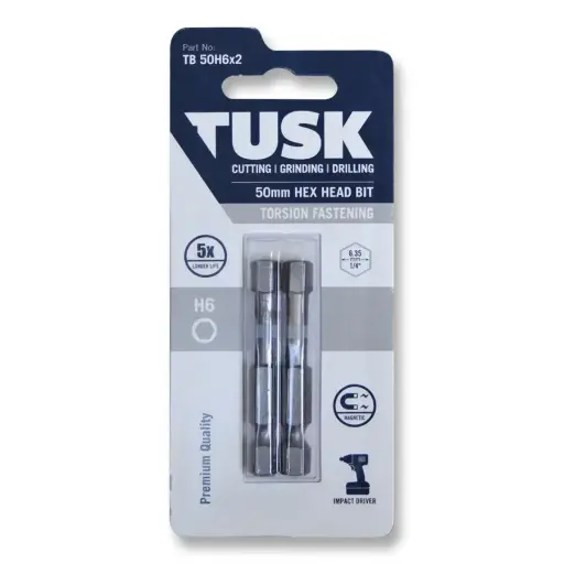 [TB50H6X2] TUSK Torsion Bits Hex Head 6 - 50mm (2 pack)