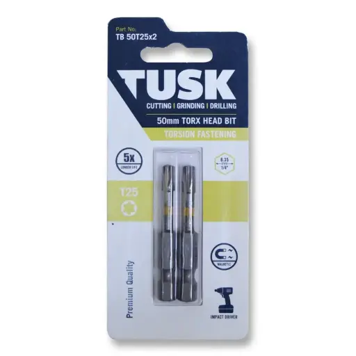 [TB50T25x2] TUSK Torsion Bits Torx Head 25 - 50mm (2 pack)