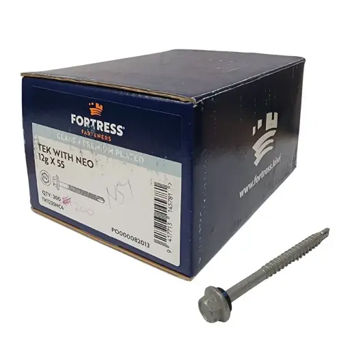 [P0060494] FORTRESS Self Drilling Tek Screw with Neo 12g x 55 Class 4 Galvanised (box of 200)