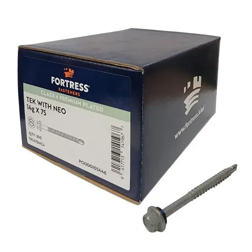 [WAI705] FORTRESS Self Drilling Tek Screw with Neo 14g x 75 Class 4 Galvanised (box of 100)