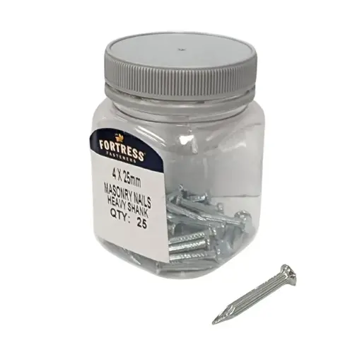 [101302] FORTRESS Masonry Heavy Shank Nails 4 x 25mm (jar of 25)