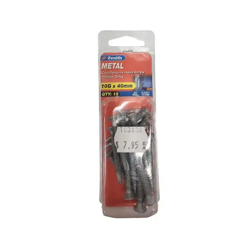 [EDE7640] ZENITH 10g X 40mm Countersunk Phillips Metal Screws - 15 Pack