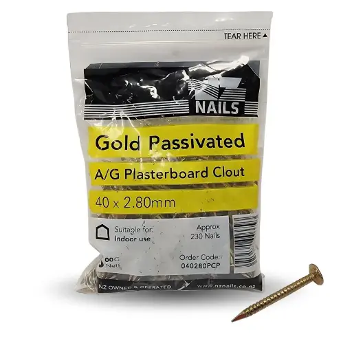 [040280PCP] NZ NAILS Gold Passivated Angular Grooved Plasterboard Clout 40 x 2.80mm - 500g