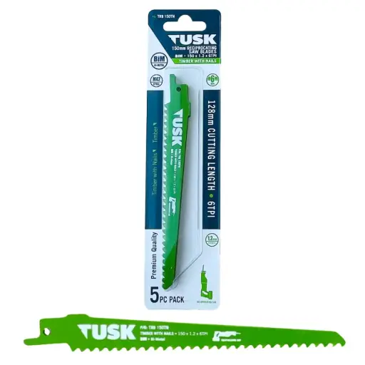 [TRB150TN] TUSK Bi-Metal Reciprocating Saw Blades for Timber with Nails 150mm - (5 piece pack)