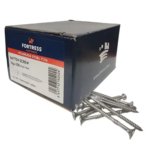 [P0014111] FORTRESS Batten Screw Bugle Head 14g x 100 Stainless Steel (box of 100)