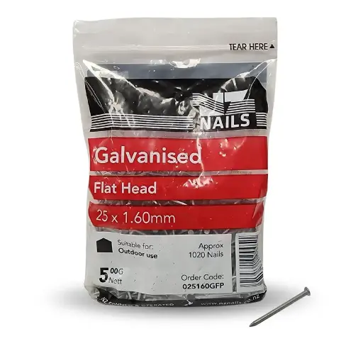[025160GFP] NZ NAILS Flat Head Galvanised 25 x 1.60mm - 500g