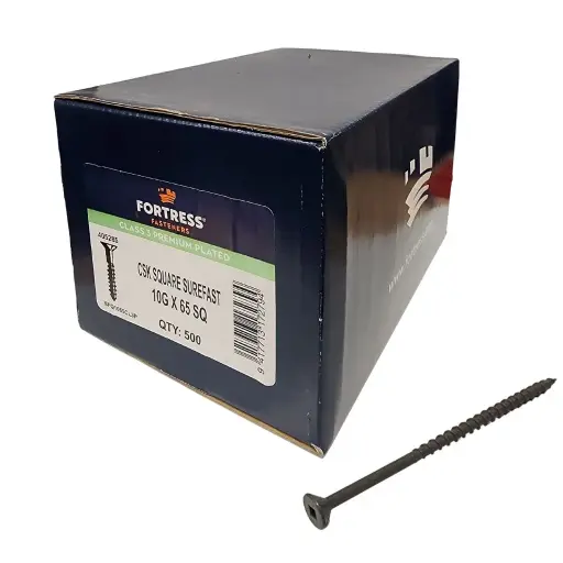 [SFQ1065CL3P] FORTRESS Surefast 10g x 65 Countersunk Square Class 3 Premium Plated (box of 500)