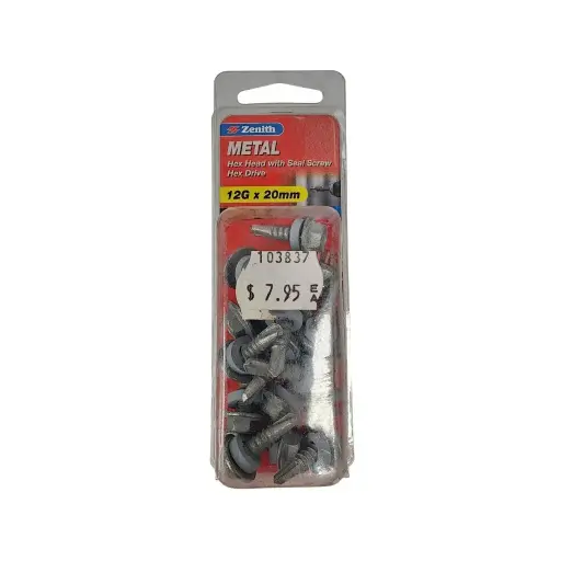 [EDB7720] ZENITH 12g X 20mm Hex Head with Seal Metal Screws - 15 Pack