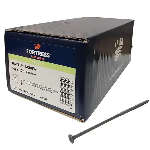 [P0104226] FORTRESS Batten Screw Bugle Head 14g x 200 Class 4 Galvanised (box of 100)