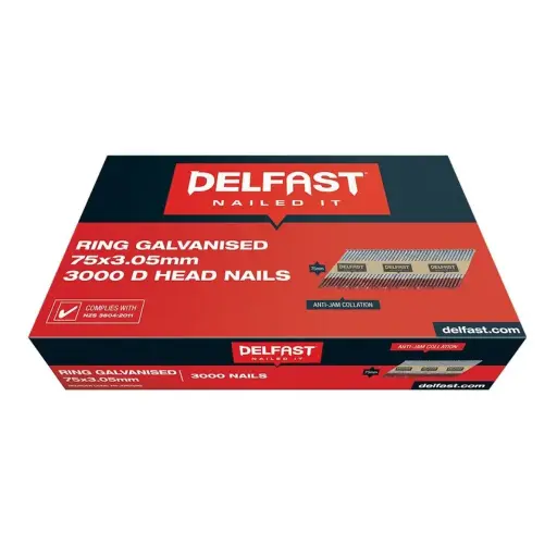 [FN-JDN75RG] DELFAST Galvanised D Head Nails Ring Shank 75 x 3.05mm (3000)